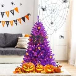Tangkula Artificial Purple Christmas Tree, Prelit Purple Halloween Tree w/ Orange LED Lights & Pumpkin Ornaments -Northlight Christmas Store GUEST 38f4dbbd 824d 48ba 9253 bceec76d1b34