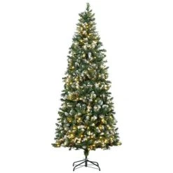 HOMCOM Skinny Prelit Artificial Christmas Tree Holiday Decoration with Snow-dipped Branches, Warm White LED Lights, Auto Open, Green -Northlight Christmas Store GUEST 397c9d02 b950 46ca 9470 fbcc72909baf