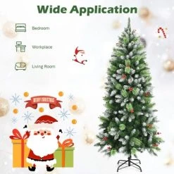 Costway 5ft6ft7.5ft Unlit Snowy Hinged Artificial Christmas Pencil Tree w/ Red Berries -Northlight Christmas Store GUEST 39c0a2db 1df5 4e15 be7e 8a667c2cee65