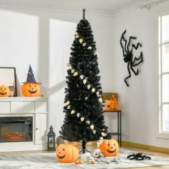HOMCOM Artificial Christmas Tree with Stand, Xmas Pencil Tree with Halloween Style, Holiday Home Indoor Decoration for Party, Black -Northlight Christmas Store GUEST 3a206642 b9b3 4359 89be 80dd11f79492