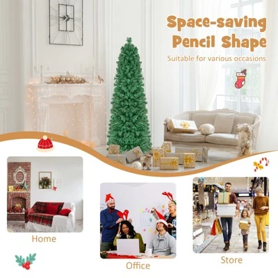 Tangkula 5/6/7/8 FT Fiber Optic Artificial Christmas Tree Prelit Pencil Christmas Tree with 361/517/697/889 Branch Tips Foldable Metal Stand 8 Tangkula 5/6/7/8 FT Fiber Optic Artificial Christmas Tree Prelit Pencil Christmas Tree with 361/517/697/889 Branch Tips Foldable Metal Stand - Image 6