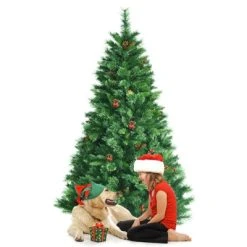 Tangkula Pre-Lit Christmas Spruce Tree Hinged Artificial Tree, Party Decoration w/ Tips, Lights, Pine Cones -Northlight Christmas Store GUEST 3a73f8c1 8e11 4a08 a0d3 9170542e8d57