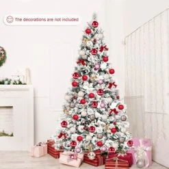 Tangkula Artificial Snow Flocked Christmas Tree 7FT Hinged Christmas Tree W/ 919 Branch Tips