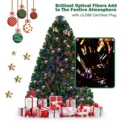 Costway Pre-Lit Fiber Optic Artificial PVC Christmas Tree Metal 4Ft