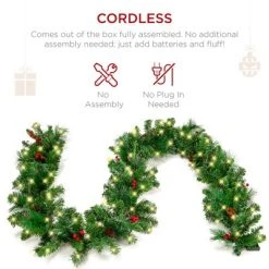 Best Choice Products 9ft Pre-Lit Pre-Decorated Garland w/ PVC Branch Tips, 50 Lights, Pine Cones, Berries -Northlight Christmas Store GUEST 3ab3fac6 21ca 4374 9143 418231408301