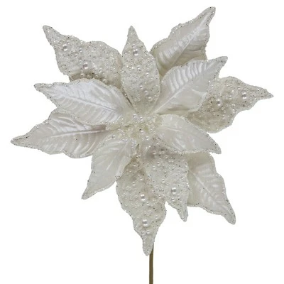 Northlight 22" Pearl White Glittered Poinsettia Christmas Stem Spray 4 Northlight 22" Pearl White Glittered Poinsettia Christmas Stem Spray - Image 2