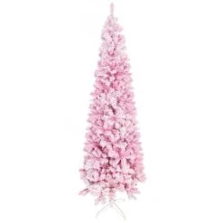 HOMCOM 7.5' Tall Unlit Snow Flocked Artificial Christmas Tree Slim Pencil Xmas Tree with Pine Shape and Realistic Branches, Pink -Northlight Christmas Store GUEST 3decbf85 6b71 4747 b17f f444b49429e9