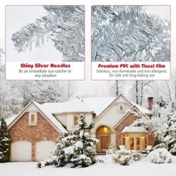 Tangkula 6Ft Hinged Artificial Silver Tinsel Christmas Tree with Metal Stand -Northlight Christmas Store GUEST 3ee8bbb7 aeac 4ba1 a18c bb344aabed46