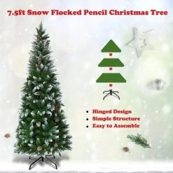 Tangkula 7.5'Artificial Pencil Christmas Tree Snow Flocked Tree w/ Pine Cones and Metal stand -Northlight Christmas Store GUEST 3f135f85 7828 4635 a9f9 18233b6c17a2