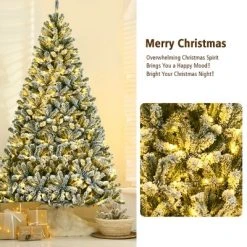 Costway 8ft Pre-lit Snow Flocked Hinged Christmas Tree w/1502 Tips & Metal Stand -Northlight Christmas Store GUEST 3f1a1f92 fd9b 4442 9c6a e87347179d21