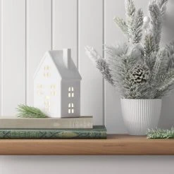 14" Potted Flocked Mixed Greenery with Pinecones & Berries Christmas Artificial Plant Arrangement - Wondershop™