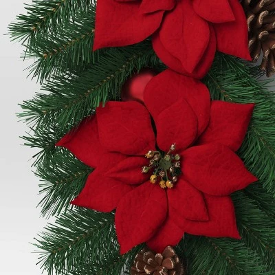 28" Pine and Poinsettia Flowers with Pinecones and Red Ornaments Artificial Christmas Swag - Wondershop™ 3 28" Pine and Poinsettia Flowers with Pinecones and Red Ornaments Artificial Christmas Swag - Wondershop™ - Image 2