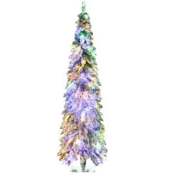 HOMCOM Pencil Prelit Artificial Christmas Tree Holiday Decoration with Snow-flocked Downswept Branches, Warm White or Colorful LED Lights -Northlight Christmas Store GUEST 40dc631a f468 4fb4 8d11 a20a84c8fc2b