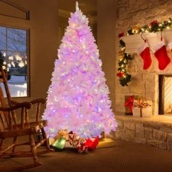 Costway 7 FT Flocked Artificial Christmas Tree Hinged with 500 LED Lights 1200 Branch Tips