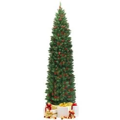 Tangkula Pencil Christmas Tree Hinged Artificial Slim Xmas Tree with Sturdy Metal Stand -Northlight Christmas Store GUEST 42460b78 58c8 407f af28 0c60befef02c