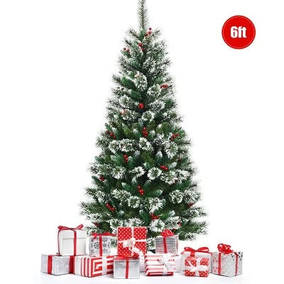 Tangkula Unlit Snow Flocked Artificial Christmas Tree Hinged Pine Decoration Tree 12 Tangkula Unlit Snow Flocked Artificial Christmas Tree Hinged Pine Decoration Tree - Image 10