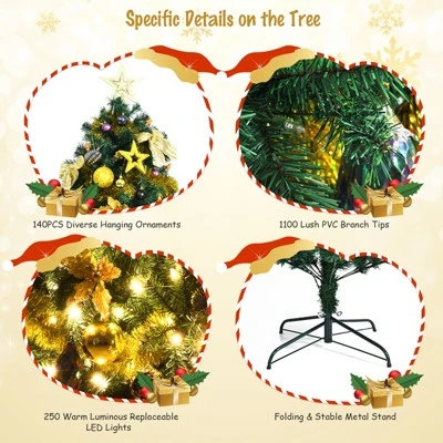 Tangkula Lush Artificial Christmas Tree 7.5ft Pre-Lit Xmas Hinged Tree W/ 250 Replaceable LED Lights 4 Tangkula Lush Artificial Christmas Tree 7.5ft Pre-Lit Xmas Hinged Tree W/ 250 Replaceable LED Lights - Image 2