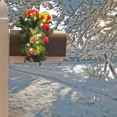 Haute Decor Haute Décor 36" Battery Operated Pre-Lit Madison Artificial Pine Christmas Mailbox Swag Green with White Lights 4 Haute Decor Haute Décor 36" Battery Operated Pre-Lit Madison Artificial Pine Christmas Mailbox Swag Green with White Lights - Image 2