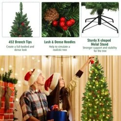 Tangkula Pencil Christmas Tree Hinged Artificial Slim Xmas Tree with Sturdy Metal Stand -Northlight Christmas Store GUEST 43366043 2dc7 47f7 b82f a8f51052909b