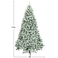 Costway 7.5FT Snow Flocked Artificial Christmas Tree Hinged w/1346 Tip and Foldable Base