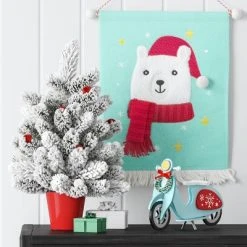 18" Flocked Potted Artificial Mini Christmas Tree with Pom Poms Red/White - Wondershop™