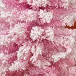 HOMCOM 6' Tall Unlit Snow Flocked Artificial Christmas Tree Slim Pencil Xmas Tree with Pine Shape and Realistic Branches, Pink -Northlight Christmas Store GUEST 43fe6abc 47d7 4756 9358 052942405c94
