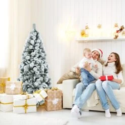 Tangkula 5FT Hinged Slim Artificial Xmas Tree, Snow-Flocked Pencil Christmas Tree W/ 470 Branch Tips -Northlight Christmas Store GUEST 447d94b9 22a2 42ba ae4f 2aca209acbba