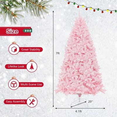 Costway 7 FT Flocked Artificial Christmas Tree Hinged with 500 LED Lights 1200 Branch Tips 5 Costway 7 FT Flocked Artificial Christmas Tree Hinged with 500 LED Lights 1200 Branch Tips - Image 3