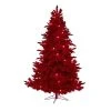 Nearly Natural 7' Red Flocked Fraser Fir Prelit Red Lights Artificial Christmas Tree