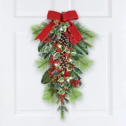 Collections Etc. Collections Etc LED Lighted Festive Holly Pine Berry Swag
