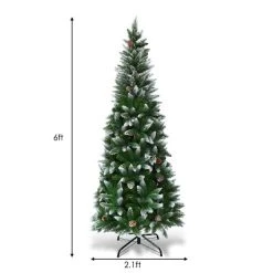 Tangkula 6FT Artificial Pencil Christmas Tree Snow Flocked Tree w/ Pine Cones and Metal stand -Northlight Christmas Store GUEST 468b5e5d faa9 4497 acb5 a4ea90169d73