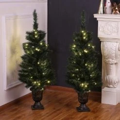 LuxenHome Set of 2 4Ft Pre-Lit LED Artificial Pine Christmas Tree with Urn Pot -Northlight Christmas Store GUEST 46f8fd1e c50c 48b6 9888 5ead7b099812
