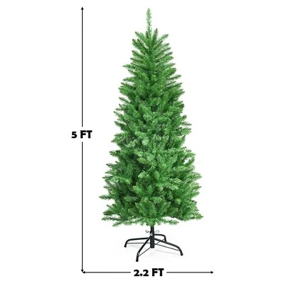 Costway 5Ft Pre-lit Artificial Pencil Christmas Tree Hinged Fir PVC Tree /150 LED Lights 3 Costway 5Ft Pre-lit Artificial Pencil Christmas Tree Hinged Fir PVC Tree /150 LED Lights