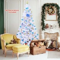 Tangkula 7.5ft White Christmas Pine Tree Hinged Artificial Decoration w/ 1346 Tips & Metal Stand -Northlight Christmas Store GUEST 487aaa14 e7de 4498 a4a7 afc0f8423055