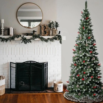 National Tree Company First Traditions 7.5' Unlit Slim Cullen Hinged Artificial Christmas Tree with Berries & Pinecones 3 National Tree Company First Traditions 7.5' Unlit Slim Cullen Hinged Artificial Christmas Tree with Berries & Pinecones