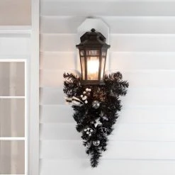 Northlight 20" Pre-lit Decorated Black Pine Artificial Teardrop Christmas Swag, Warm White LED Lights