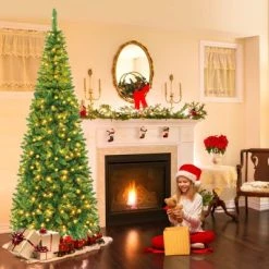 Tangkula 7.5ft Pencil Christmas Tree Pre-Lit Hinged Artificial Decoration w/ 350 Warm White Lights -Northlight Christmas Store GUEST 4aa15ed5 07be 4322 9f3f 82cfb7ebd300