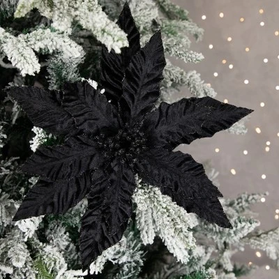 Northlight 26" Black Glittered Poinsettia Christmas Stem Spray 3 Northlight 26" Black Glittered Poinsettia Christmas Stem Spray