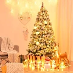 Tangkula Artificial Hinged Christmas Pines Tree Snow Flocked Decoration Tree