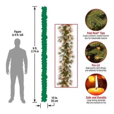 National Tree Company Pre-Lit 'Feel Real' Artificial Christmas Garland, Green, Liberty Pine Cones, White Lights, Frosted Branches, Plug In, 9 Feet 5 National Tree Company Pre-Lit 'Feel Real' Artificial Christmas Garland, Green, Liberty Pine Cones, White Lights, Frosted Branches, Plug In, 9 Feet - Image 3
