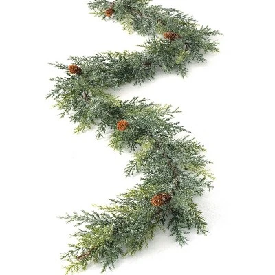 Sullivans 5.5' Frosted Arborvitae Artificial Garland 77"L Green 4 Sullivans 5.5' Frosted Arborvitae Artificial Garland 77"L Green - Image 2