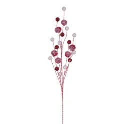 Vickerman 32" Red and White Swirl and Glitter Ball Spray, 4 per bag.