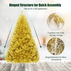 Tangkula Artificial Tinsel Christmas Tree Hinged Decoration Tree Champagne Gold -Northlight Christmas Store GUEST 5074e625 1855 448f 946d 18c22a334638