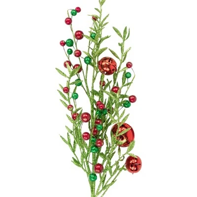 Northlight 32" Green and Red Jingle Bells and Berry Artificial Glitter Christmas Spray 4 Northlight 32" Green and Red Jingle Bells and Berry Artificial Glitter Christmas Spray - Image 2