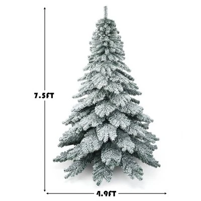 Costway 7.5 ft Snow Flocked Artificial Christmas Tree Hinged Alaskan Pine Tree Holiday 4 Costway 7.5 ft Snow Flocked Artificial Christmas Tree Hinged Alaskan Pine Tree Holiday - Image 2