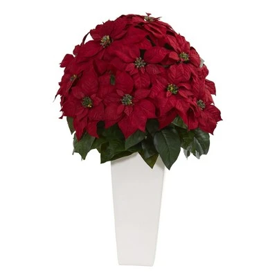 Nearly Natural 32-in Poinsettia Artificial Plant in White Planter 3 Nearly Natural 32-in Poinsettia Artificial Plant in White Planter