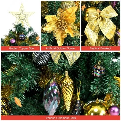 Costway 7.5FT Pre-Lit Artificial Christmas Tree 1100 Tips w/140 Ornaments and 250 Lights 11 Costway 7.5FT Pre-Lit Artificial Christmas Tree 1100 Tips w/140 Ornaments and 250 Lights - Image 9