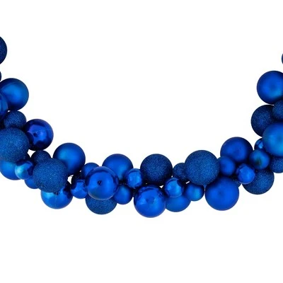 Northlight 6' Blue 3-Finish Shatterproof Ball Christmas Garland 6 Northlight 6' Blue 3-Finish Shatterproof Ball Christmas Garland - Image 4