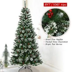 Costway 8 ft Snow Flocked Artificial Christmas Hinged Tree w/ Pine Needles & Red Berries -Northlight Christmas Store GUEST 579d26e7 d2a9 42f1 9366 be7863fec5f4