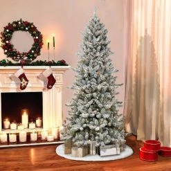 7.5ft Puleo Pre-Lit Flocked Slim Royal Majestic Spruce Artificial Christmas Tree Clear Lights